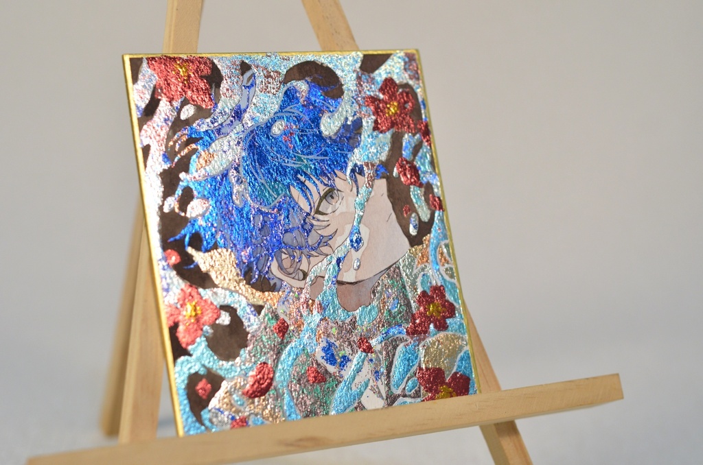 オリジナル 手描きイラスト 男の子 青年 「砂浜で拾った地図」 1/4色紙サイズ 透明水彩 原画