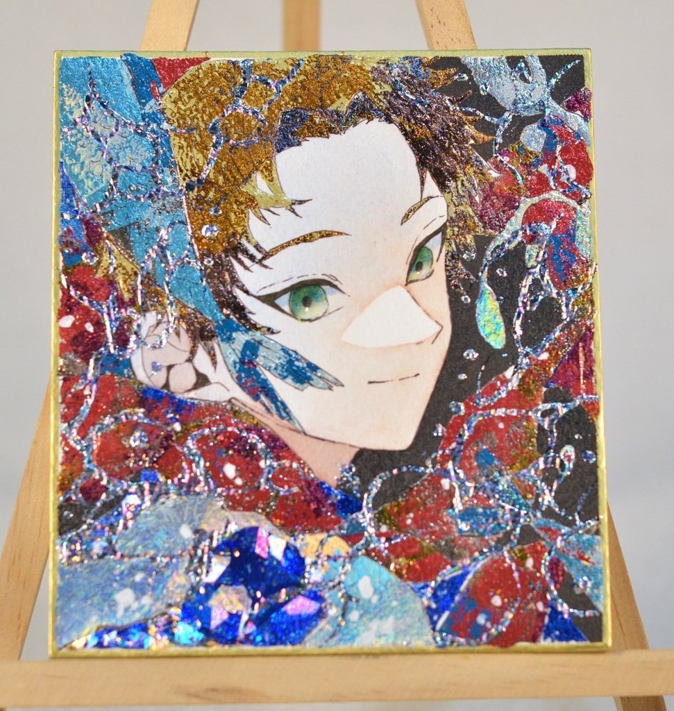 オリジナル　手描きイラスト　男の子　青年　１２星座シリーズ　「魚座」 1/4色紙サイズ　透明水彩　原画