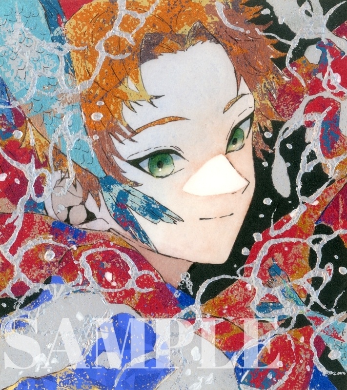 オリジナル 手描きイラスト 男の子 青年 12星座シリーズ 「魚座」 1/4色紙サイズ 透明水彩 原画
