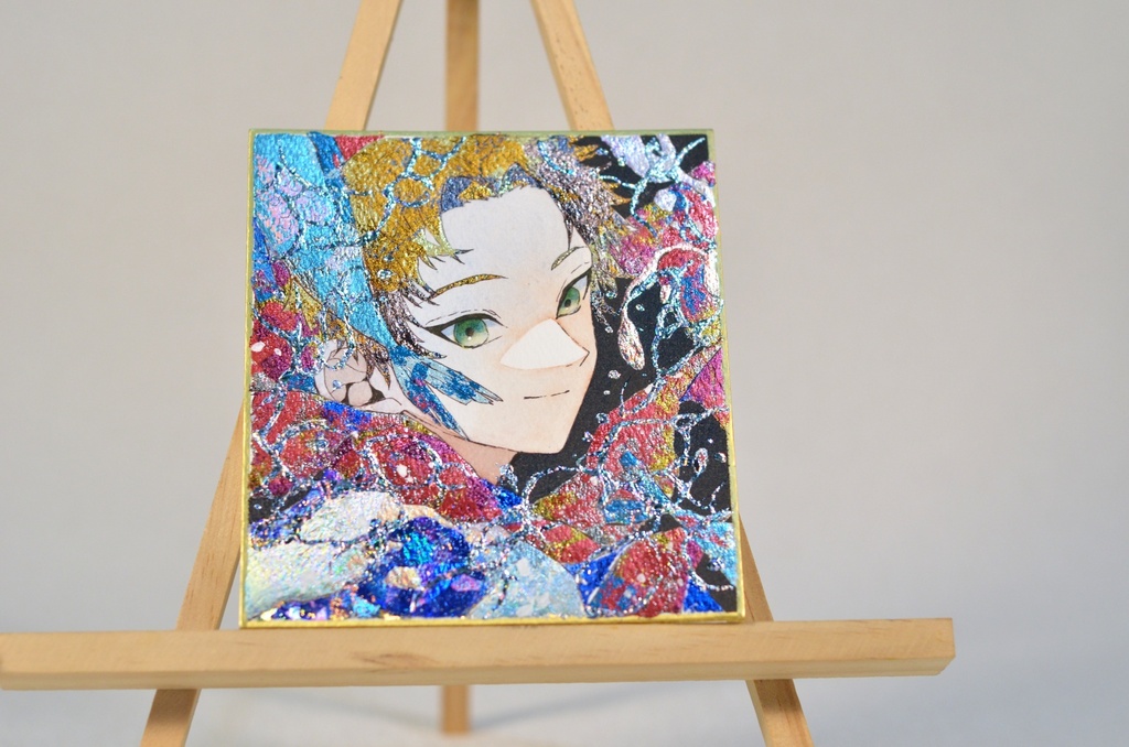 オリジナル 手描きイラスト 男の子 青年 12星座シリーズ 「魚座」 1/4色紙サイズ 透明水彩 原画