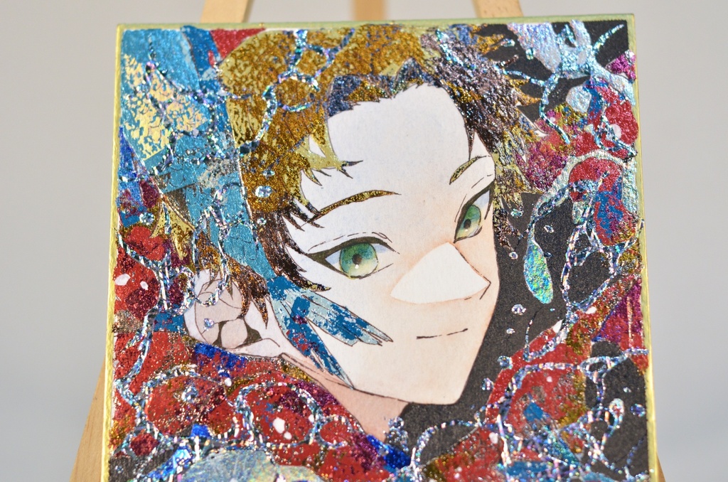 オリジナル 手描きイラスト 男の子 青年 12星座シリーズ 「魚座」 1/4色紙サイズ 透明水彩 原画