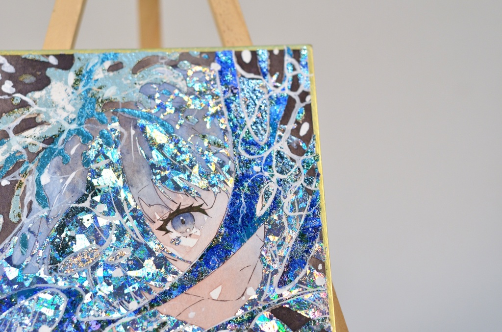 オリジナル 手描きイラスト 女の子 「水の冠」 1/4色紙サイズ 透明水彩 原画