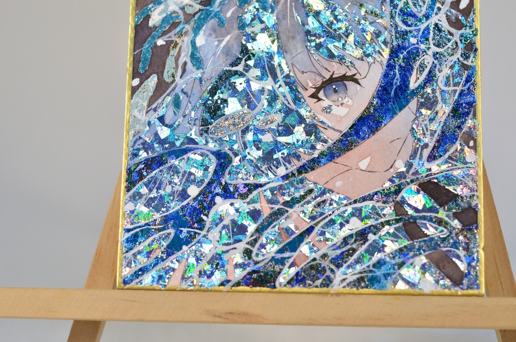 オリジナル 手描きイラスト 女の子 「水の冠」 1/4色紙サイズ 透明水彩 原画