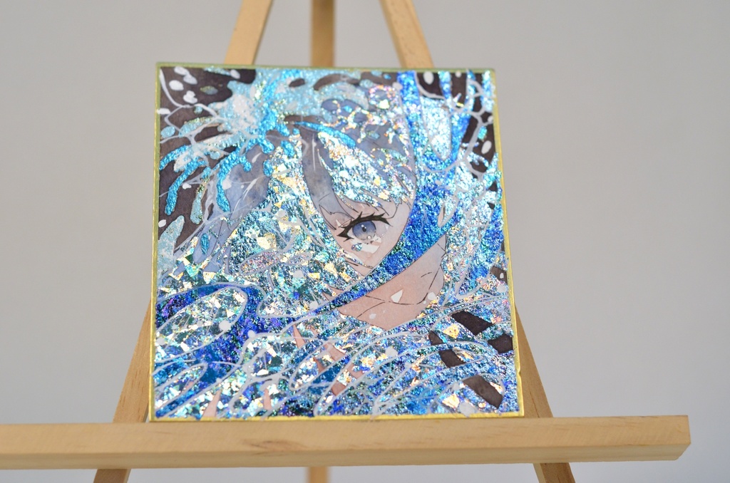 オリジナル 手描きイラスト 女の子 「水の冠」 1/4色紙サイズ 透明水彩 原画