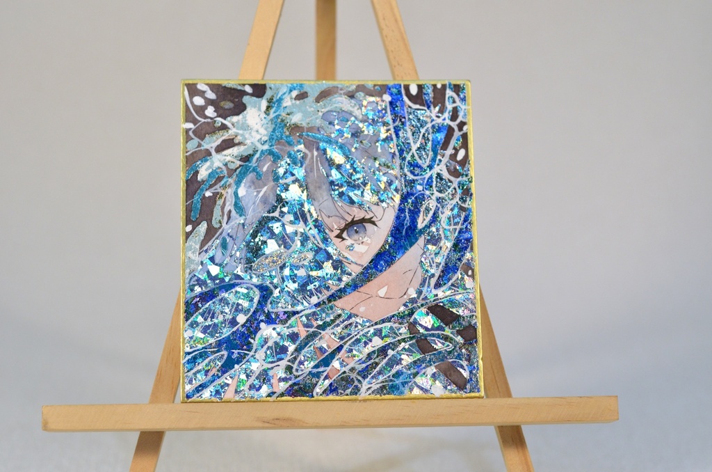 オリジナル 手描きイラスト 女の子 「水の冠」 1/4色紙サイズ 透明水彩 原画