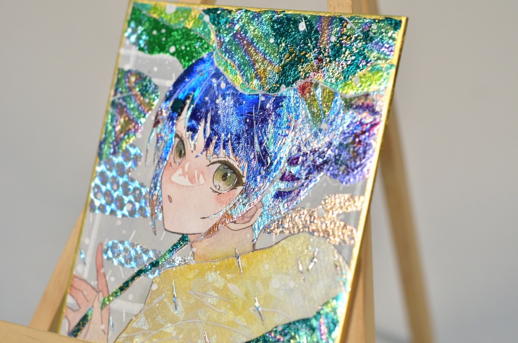 オリジナル 手描きイラスト 女の子 「雨の日の散歩道」 1/4色紙サイズ 透明水彩 原画