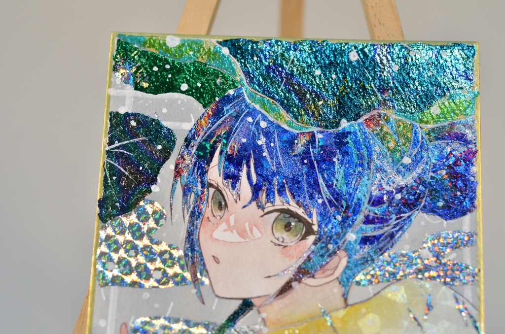 オリジナル 手描きイラスト 女の子 「雨の日の散歩道」 1/4色紙サイズ 透明水彩 原画