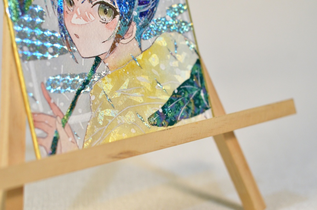 オリジナル 手描きイラスト 女の子 「雨の日の散歩道」 1/4色紙サイズ 透明水彩 原画