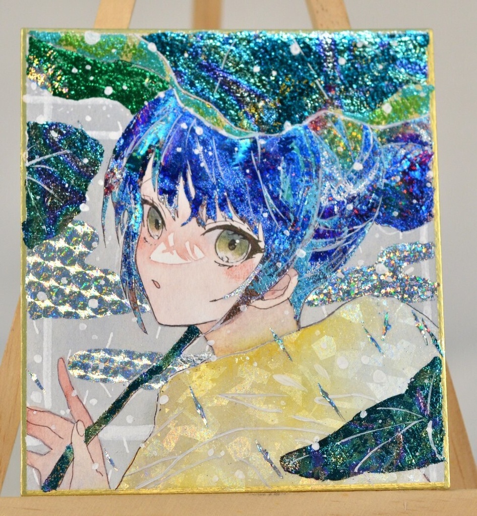 オリジナル　手描きイラスト　女の子　「雨の日の散歩道」 1/4色紙サイズ　透明水彩　原画
