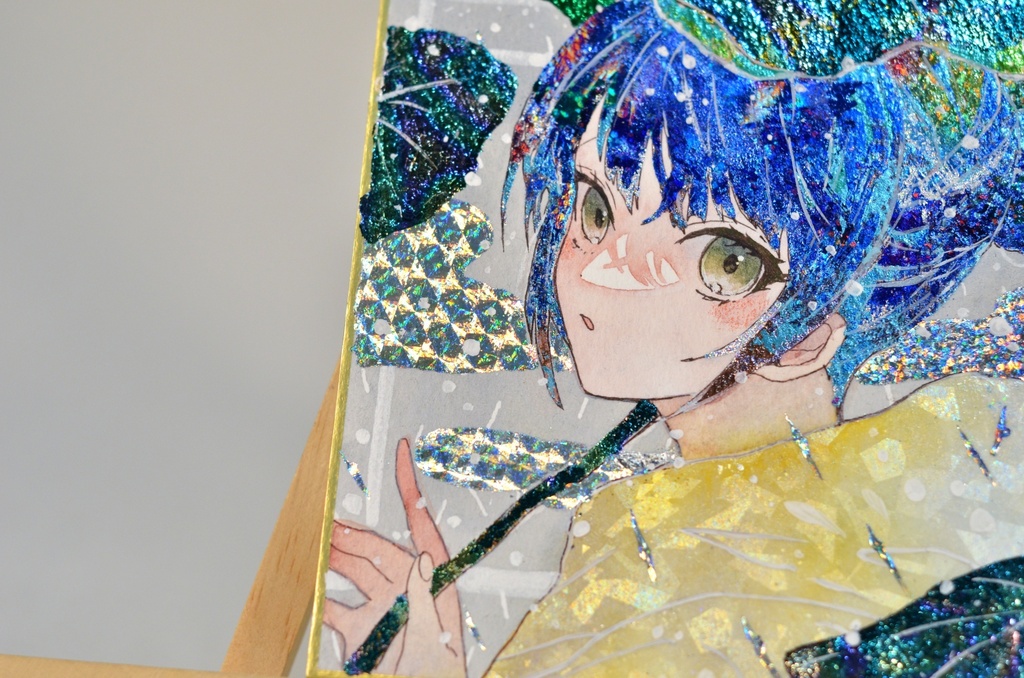オリジナル 手描きイラスト 女の子 「雨の日の散歩道」 1/4色紙サイズ 透明水彩 原画