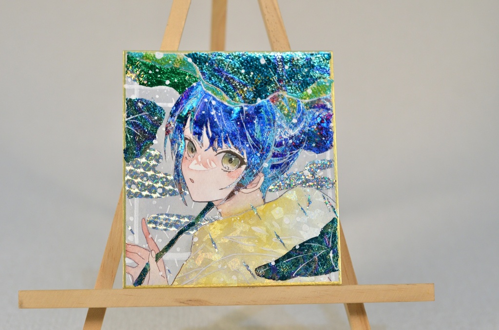 オリジナル 手描きイラスト 女の子 「雨の日の散歩道」 1/4色紙サイズ 透明水彩 原画