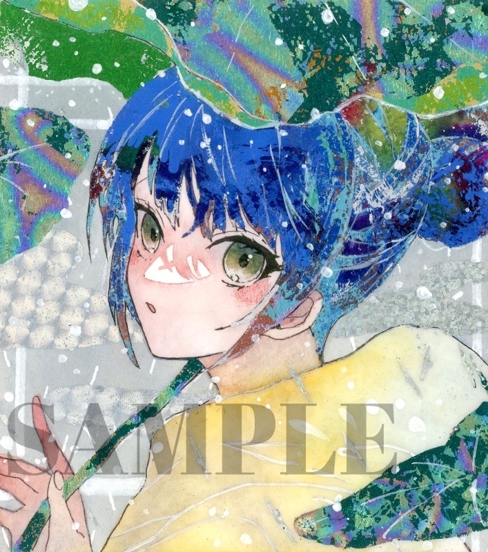 オリジナル 手描きイラスト 女の子 「雨の日の散歩道」 1/4色紙サイズ 透明水彩 原画