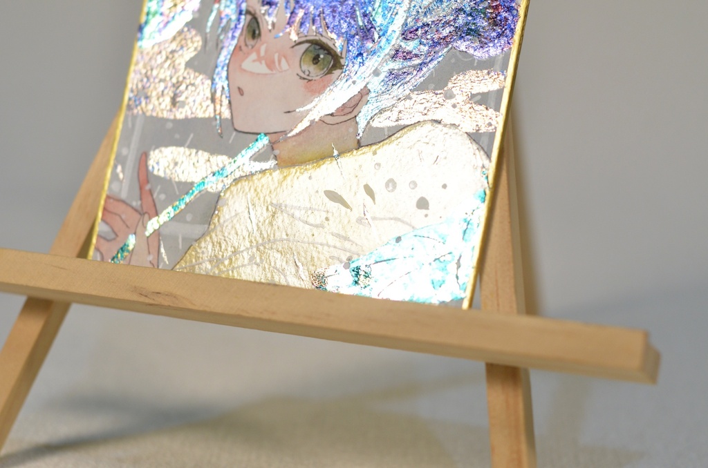 オリジナル 手描きイラスト 女の子 「雨の日の散歩道」 1/4色紙サイズ 透明水彩 原画