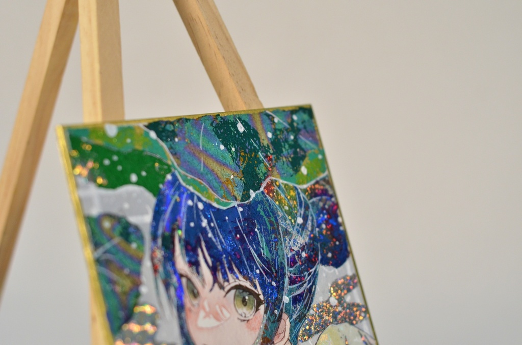 オリジナル 手描きイラスト 女の子 「雨の日の散歩道」 1/4色紙サイズ 透明水彩 原画