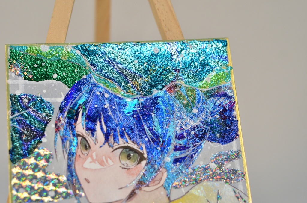 オリジナル 手描きイラスト 女の子 「雨の日の散歩道」 1/4色紙サイズ 透明水彩 原画