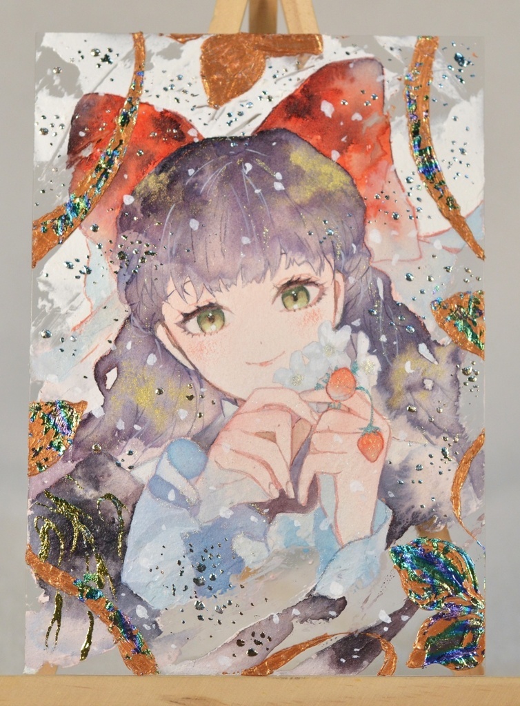 オリジナル　手描きイラスト　女の子　「苺姫」 アクリル板　A5サイズ　透明水彩　原画