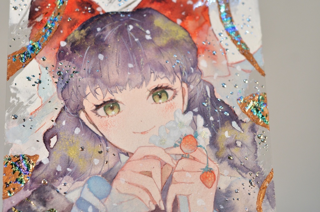 オリジナル 手描きイラスト 女の子 「苺姫」 アクリル板 A5サイズ 透明水彩 原画
