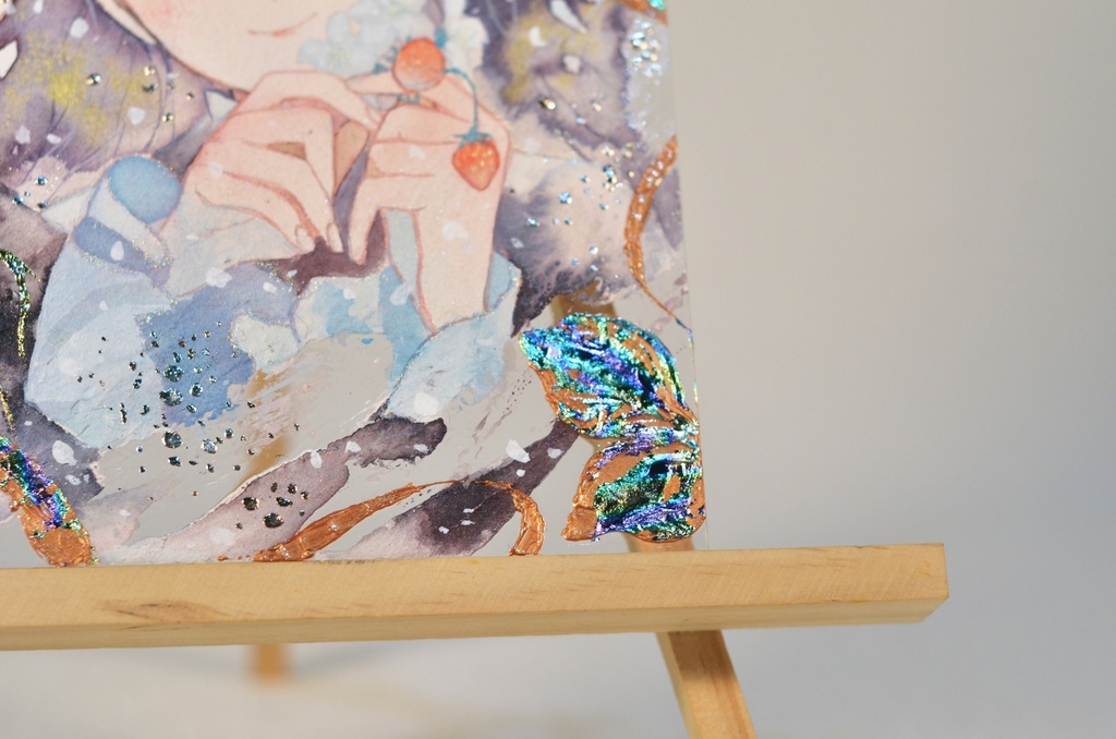 オリジナル 手描きイラスト 女の子 「苺姫」 アクリル板 A5サイズ 透明水彩 原画