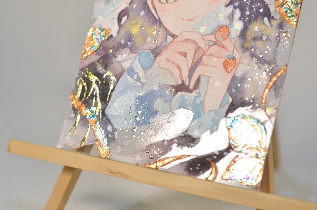 オリジナル 手描きイラスト 女の子 「苺姫」 アクリル板 A5サイズ 透明水彩 原画