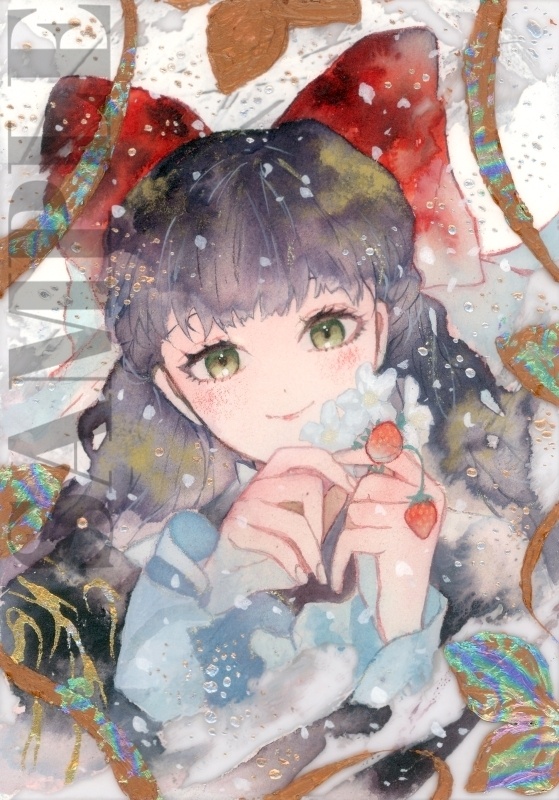 オリジナル 手描きイラスト 女の子 「苺姫」 アクリル板 A5サイズ 透明水彩 原画