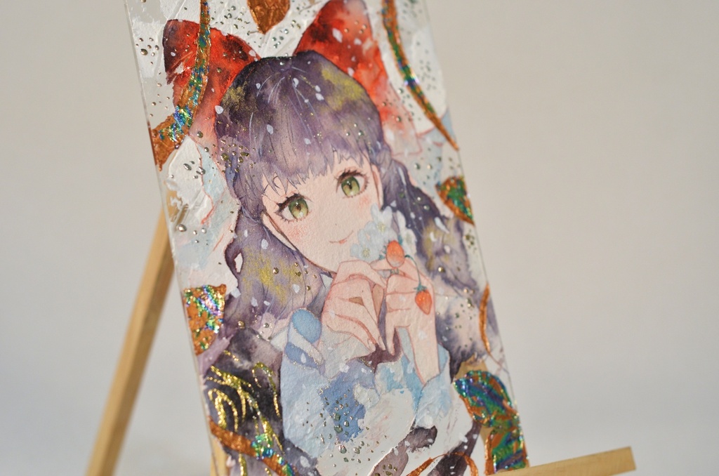オリジナル 手描きイラスト 女の子 「苺姫」 アクリル板 A5サイズ 透明水彩 原画