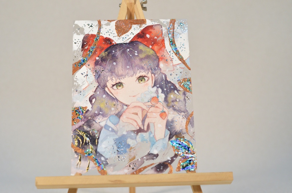 オリジナル 手描きイラスト 女の子 「苺姫」 アクリル板 A5サイズ 透明水彩 原画