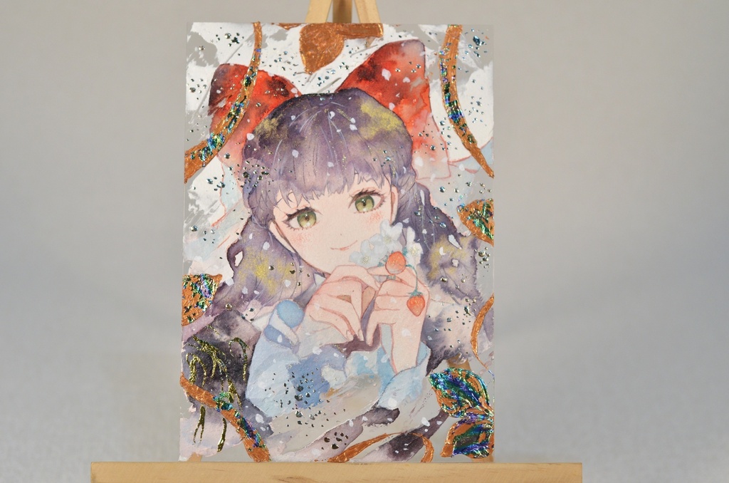 オリジナル 手描きイラスト 女の子 「苺姫」 アクリル板 A5サイズ 透明水彩 原画