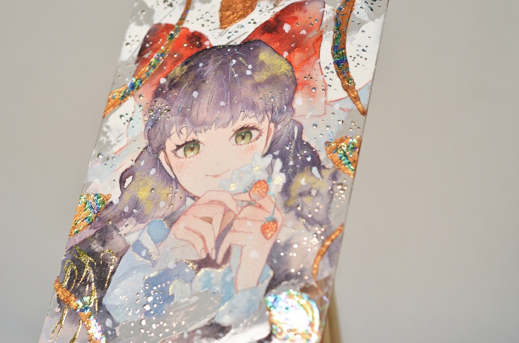 オリジナル 手描きイラスト 女の子 「苺姫」 アクリル板 A5サイズ 透明水彩 原画