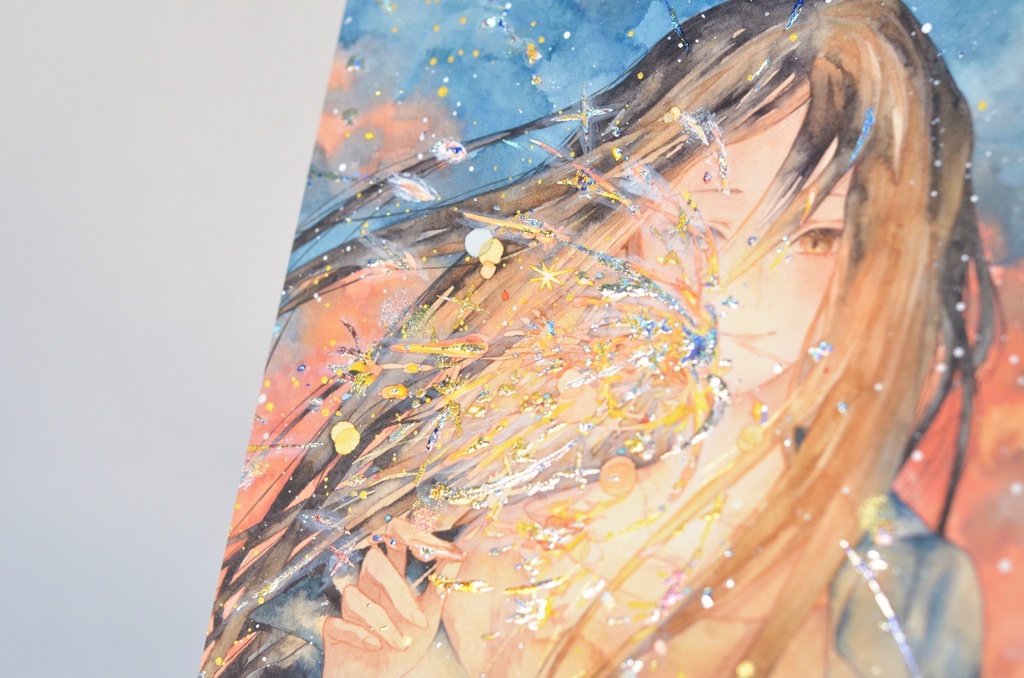 オリジナル 手描きイラスト 女の子 「揺らぎの中で」 正方形サイズ 透明水彩 原画