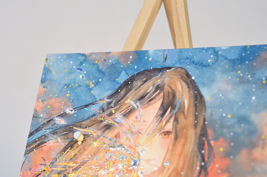 オリジナル 手描きイラスト 女の子 「揺らぎの中で」 正方形サイズ 透明水彩 原画