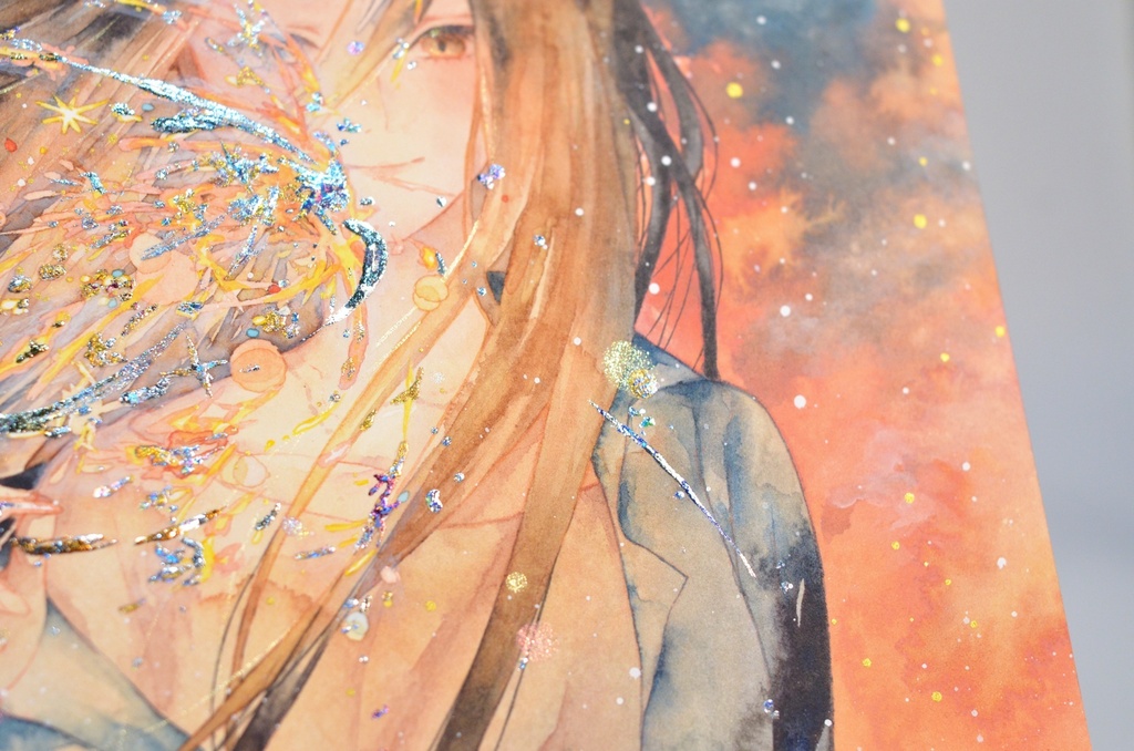 オリジナル 手描きイラスト 女の子 「揺らぎの中で」 正方形サイズ 透明水彩 原画