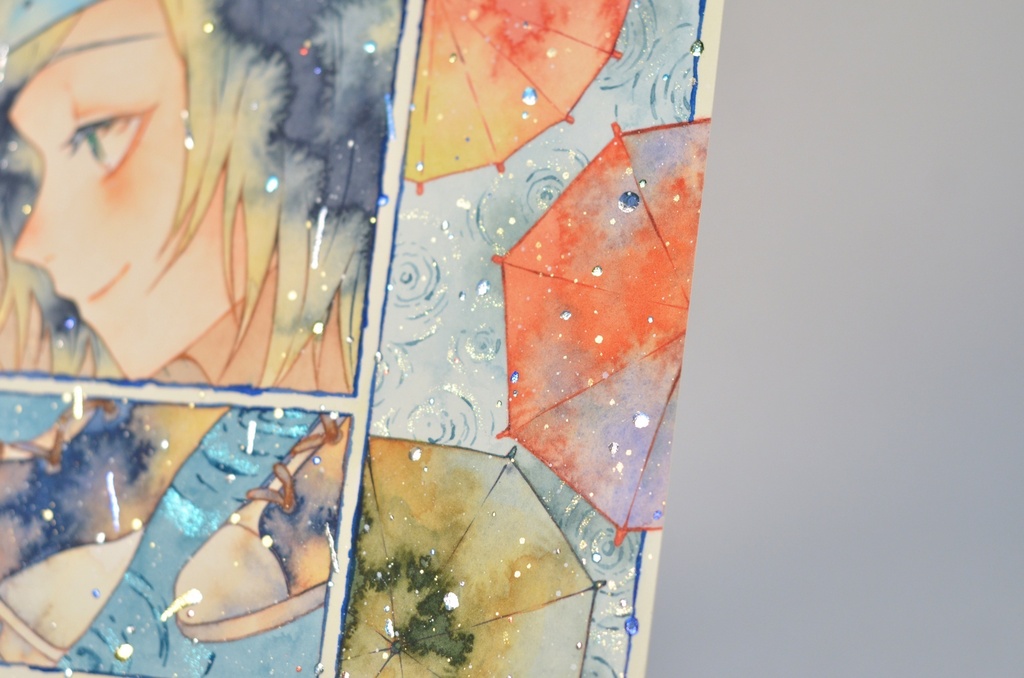 オリジナル 手描きイラスト 女の子 「色とりどりの景色」 正方形サイズ 透明水彩 原画