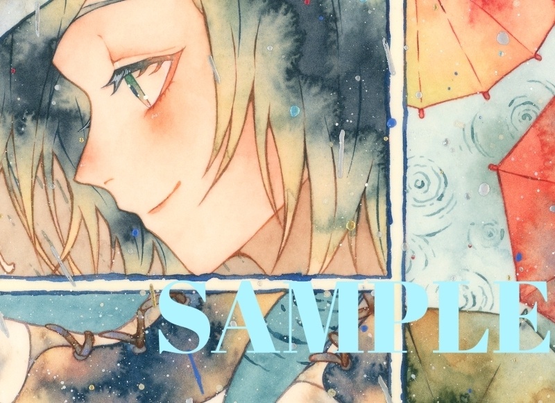 オリジナル 手描きイラスト 女の子 「色とりどりの景色」 正方形サイズ 透明水彩 原画