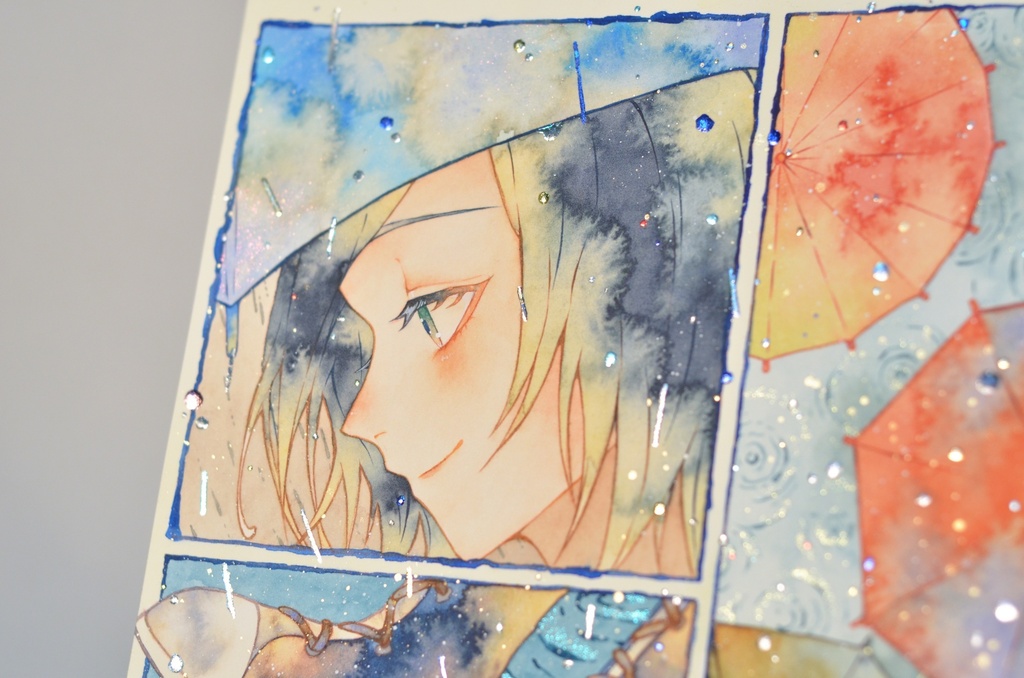 オリジナル 手描きイラスト 女の子 「色とりどりの景色」 正方形サイズ 透明水彩 原画