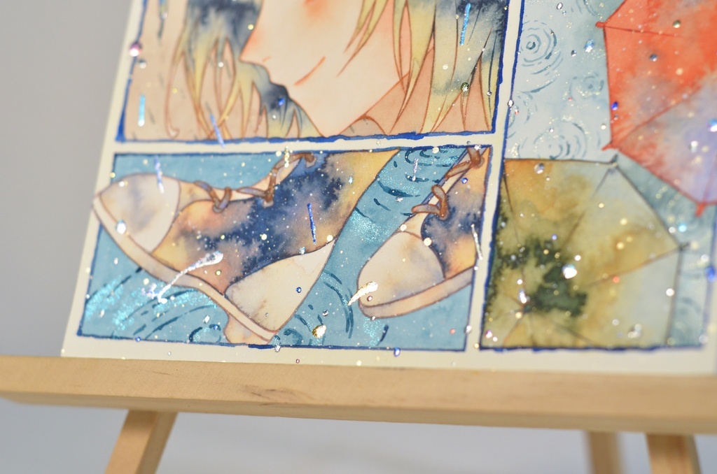 オリジナル 手描きイラスト 女の子 「色とりどりの景色」 正方形サイズ 透明水彩 原画