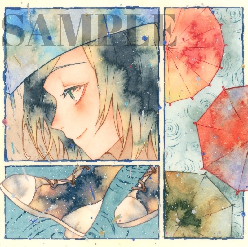 オリジナル 手描きイラスト 女の子 「色とりどりの景色」 正方形サイズ 透明水彩 原画
