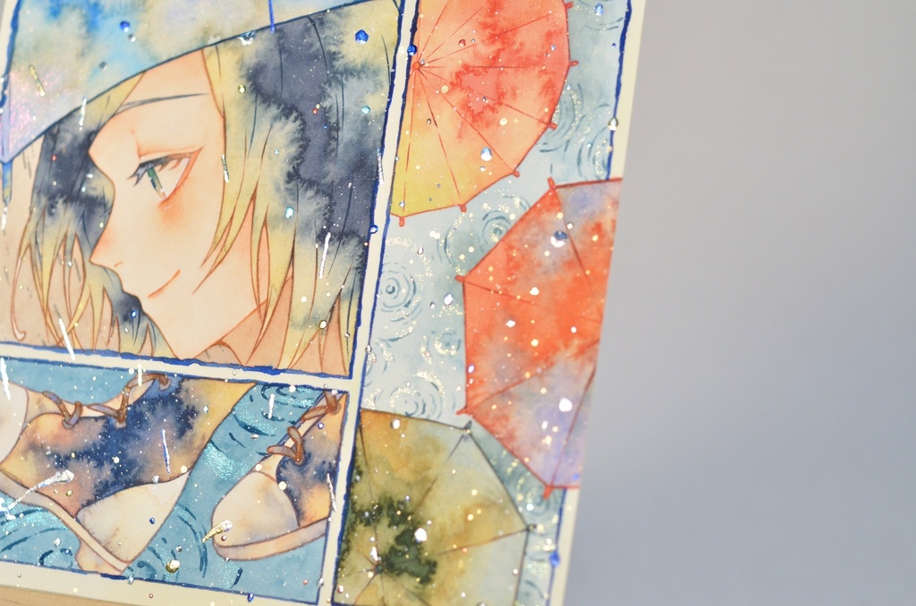 オリジナル 手描きイラスト 女の子 「色とりどりの景色」 正方形サイズ 透明水彩 原画