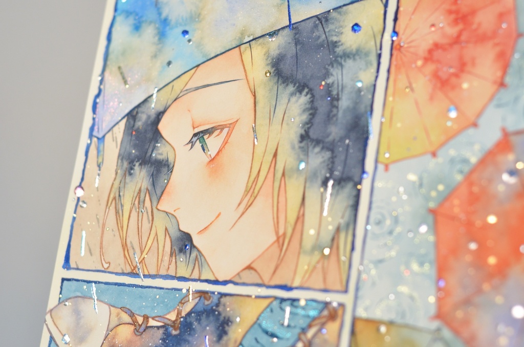 オリジナル 手描きイラスト 女の子 「色とりどりの景色」 正方形サイズ 透明水彩 原画
