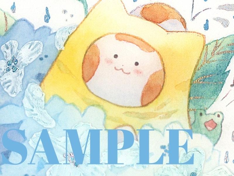 「紫陽花山の頂にて。」手描きイラスト オリジナル 原画 創作 うたもち 秋田犬 1/4色紙サイズ 透明水彩