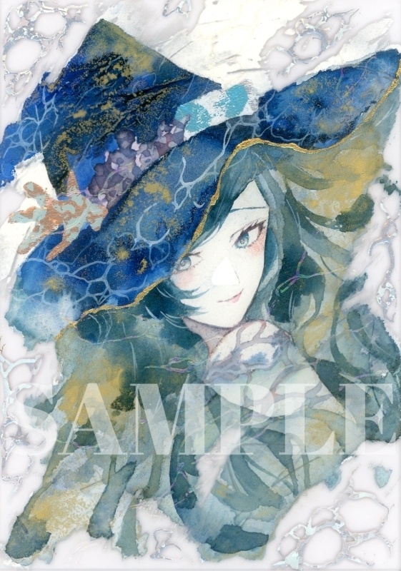 手描きイラスト 「海の魔女」 オリジナル 女の子 アクリル板 A5サイズ 透明水彩 原画