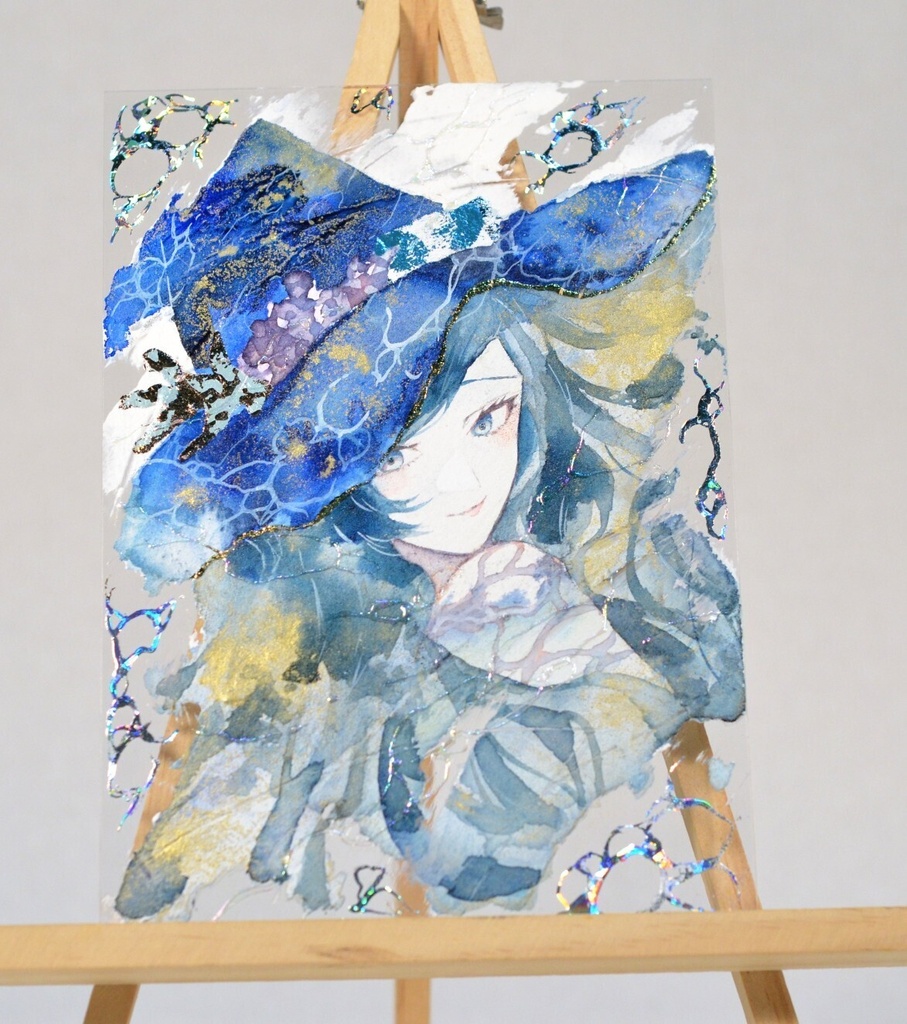 手描きイラスト　「海の魔女」 オリジナル　女の子　アクリル板　A5サイズ　透明水彩　原画