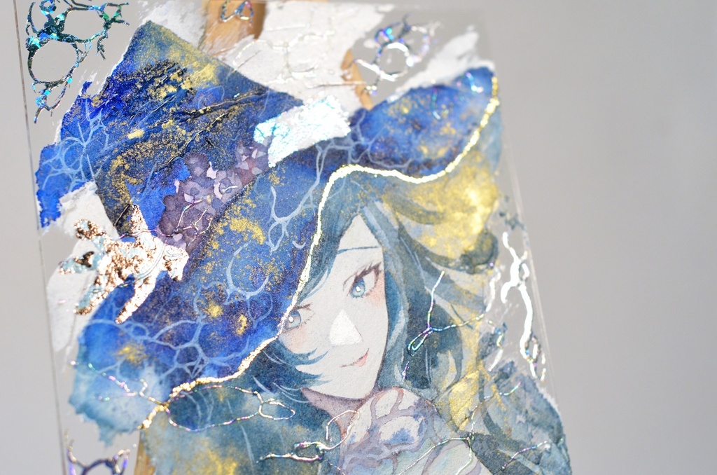 手描きイラスト 「海の魔女」 オリジナル 女の子 アクリル板 A5サイズ 透明水彩 原画
