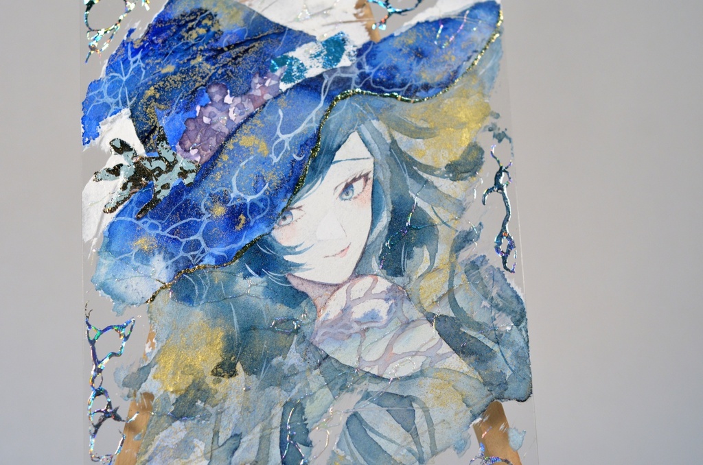 手描きイラスト 「海の魔女」 オリジナル 女の子 アクリル板 A5サイズ 透明水彩 原画