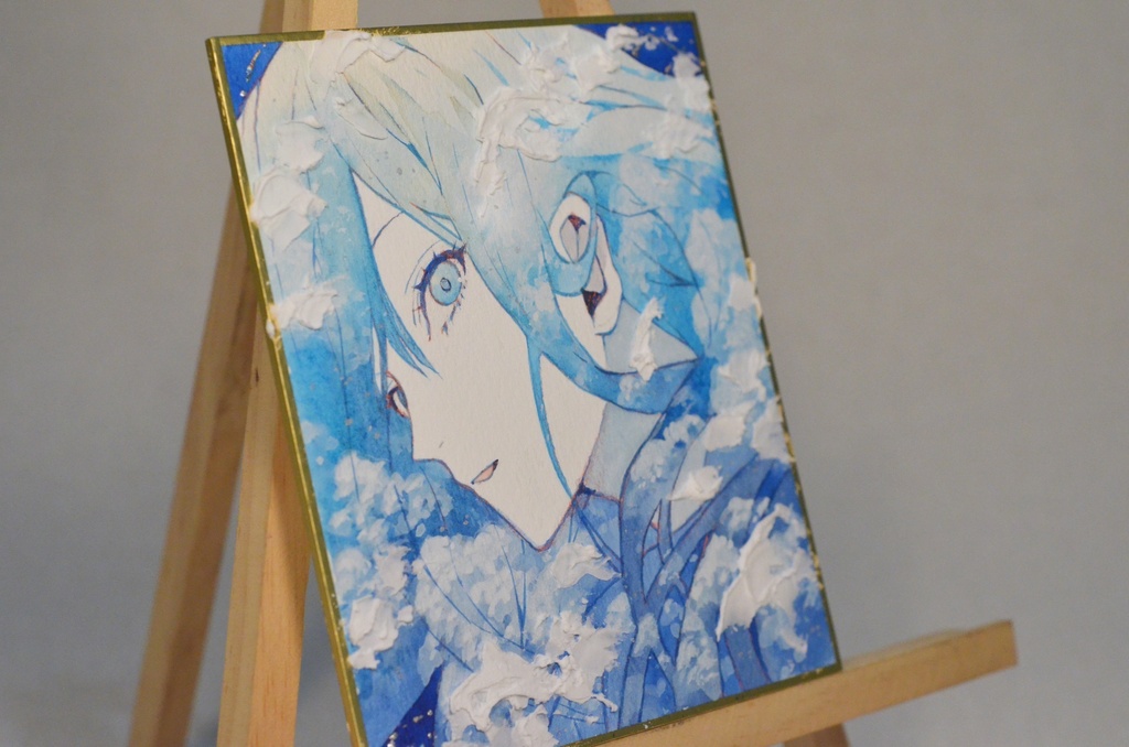 オリジナル 手描きイラスト 女の子 「天色に染まる」 1/4色紙サイズ 透明水彩 原画