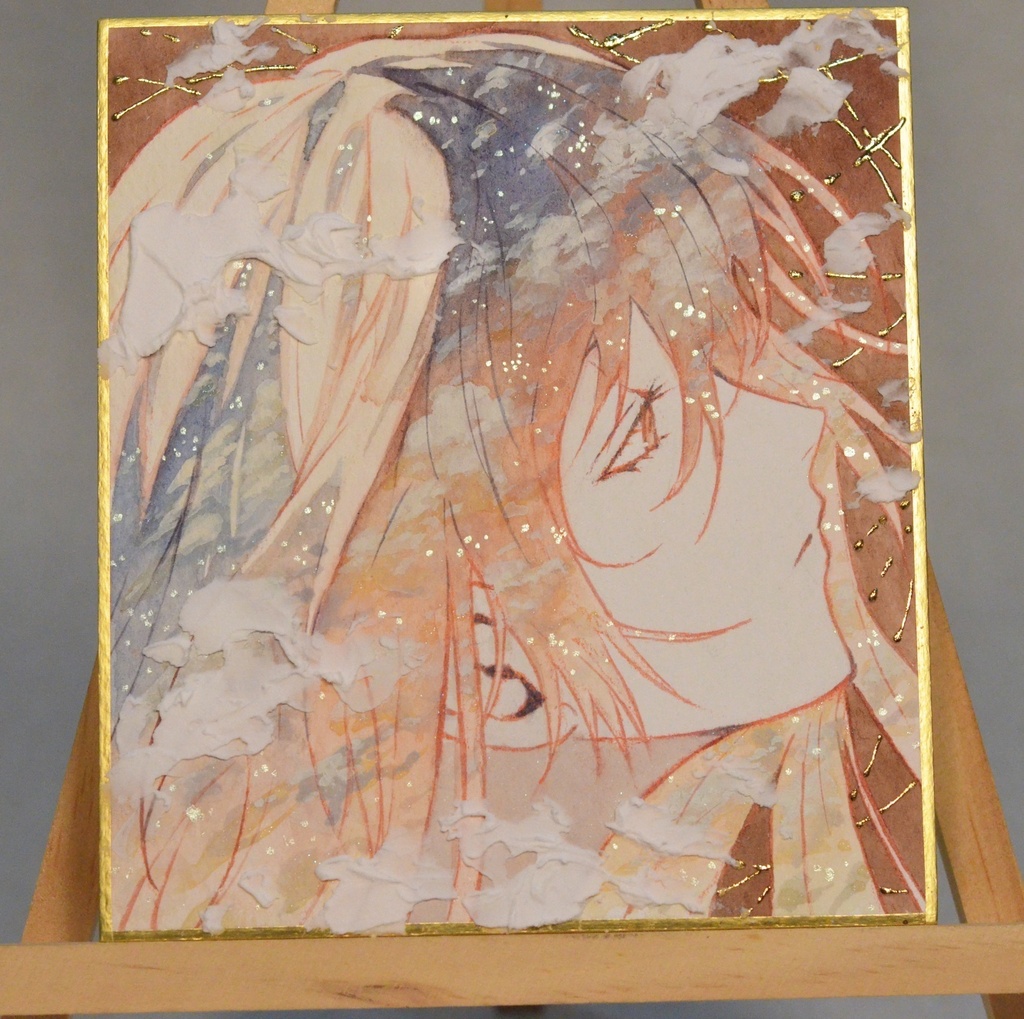 オリジナル　手描きイラスト　女の子　「茜色に染まる」 1/4色紙サイズ　透明水彩　原画