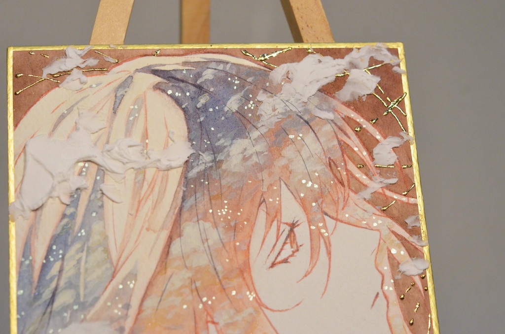 オリジナル 手描きイラスト 女の子 「茜色に染まる」 1/4色紙サイズ 透明水彩 原画
