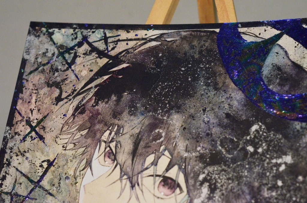 手描きイラスト 「黒の冠」 男の子 青年 オリジナル 正方形サイズ 透明水彩 原画