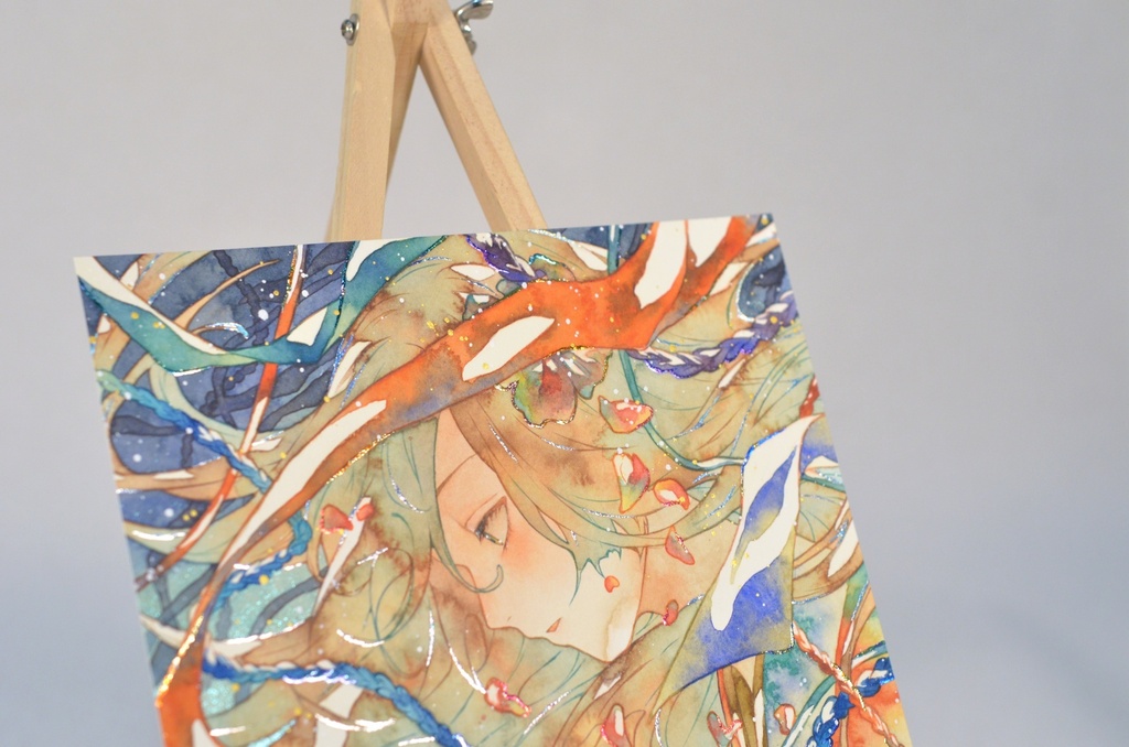 手描きイラスト 「青嵐」 オリジナル 女の子 正方形サイズ 透明水彩 原画