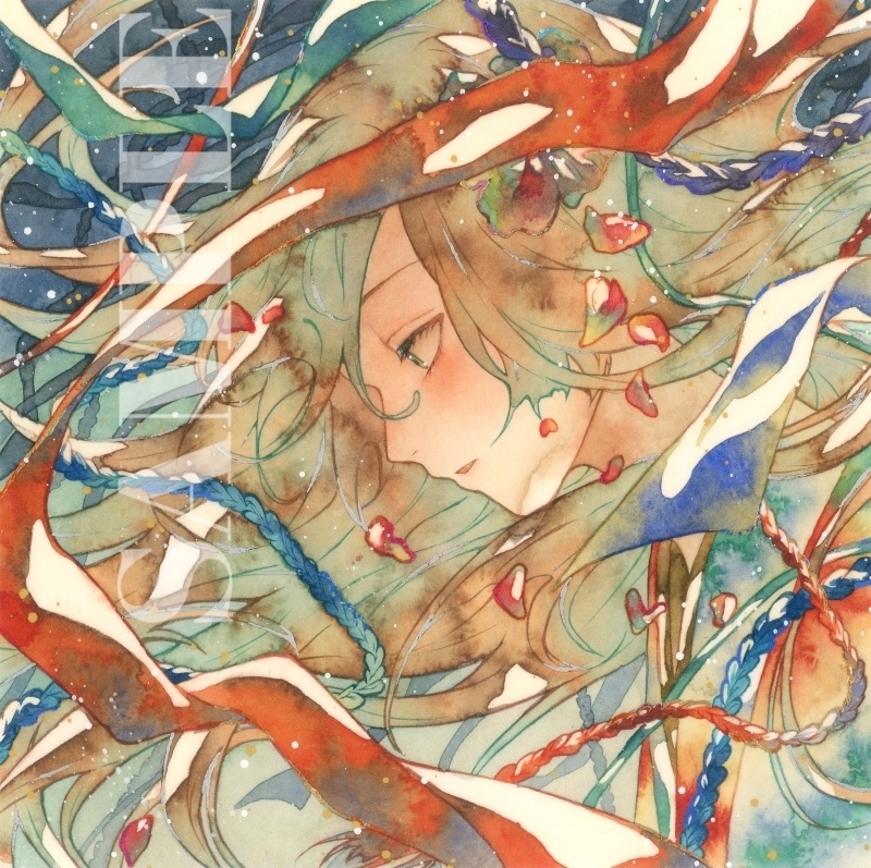 手描きイラスト 「青嵐」 オリジナル 女の子 正方形サイズ 透明水彩 原画