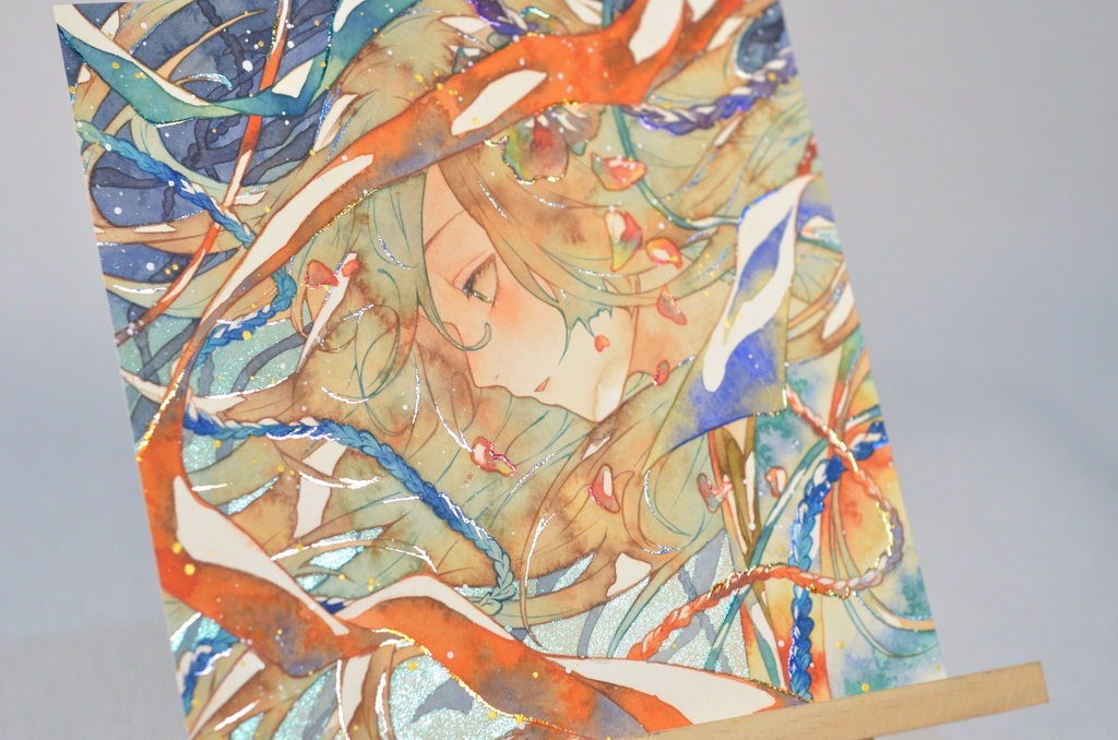 手描きイラスト 「青嵐」 オリジナル 女の子 正方形サイズ 透明水彩 原画